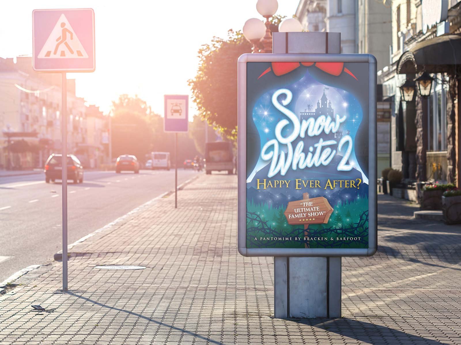 snow white 2 billboard on sunny street